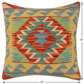 handmade Traditional Pillow Rust Blue Hand-Woven SQUARE 100% WOOL Hand woven turkish pillow2' x 2'